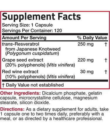 Bronson Resveratrol 500 Complex - 120 Capsules, Trans-Resveratrol, Grape Seed & Red Wine Extract - Buy Online on GoSupps.com
