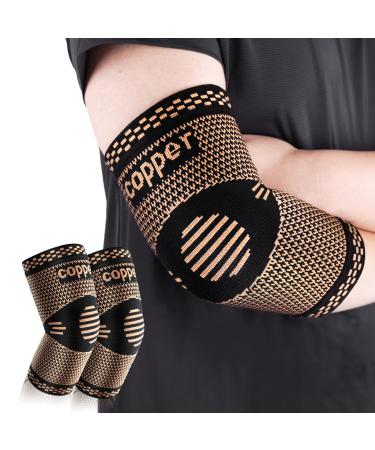 Copper Elbow Sleeve,Elbow Compression Sleeve, Elbow Brace For Tendonitis and Tennis Elbow,Golfers, Arthritis, Bursitis. Elbow Pain Relief,Weightlifting, Fit for Men & Women Large Gold&Black