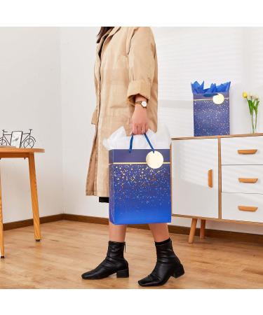 SUNCOLOR 2 Pack 13" Large Gift Bags for Fathers Day Birthdays Day Gift Bags With Tissue Paper Blue White - Buy Online on GoSupps.com