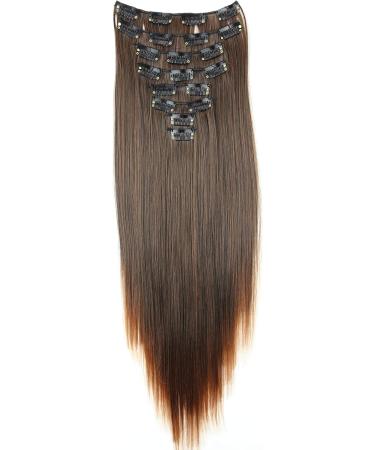 CAISHA by PRETTYSHOP XXL 24 Brown Mix Clip In Extensions 8 Pieces Set | Straight Hair Extension Hairpiece CES20 - Buy Online on GoSupps.com