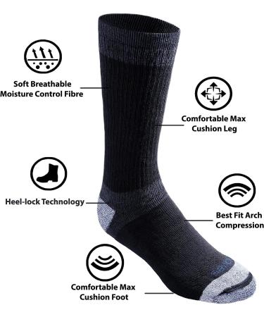 Dickies Men's Dri-Tech Moisture Control Max Crew Socks 12-15 6-Pack Black - Buy Online on GoSupps.com