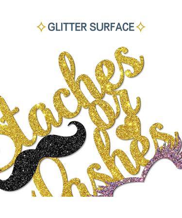 Tenhaisi Staches or Lashes Cake Topper - Gender Reveal Party Decoration Supplies - Boy or Girl/He or She Baby Shower Cake Decor - Gold Glitter Cake Topper - Buy Online on GoSupps.com