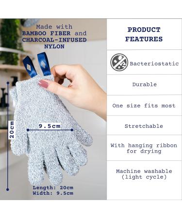 Bamboo Charcoal Detox Exfoliating Gloves | Hygienic Loofah Scrubber for Men & Women | Dead Skin Remover | 1 Pair - Buy Online on GoSupps.com