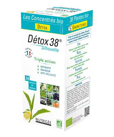 NUTRIG E - D tox 38 - Organic Concentrated Drink - Triple Action - Purifies Drains & Eliminates - Eliminates Toxins - 38 Plant Extracts - 2 x 10ml /Day - 300 ml - 15 Day Program - Made in France