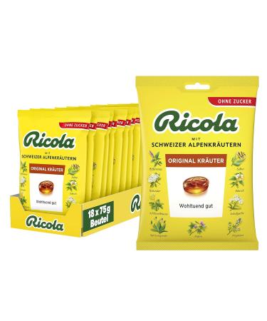 Buy Ricola Lakritz Herbal Candy - Sugar-Free 18x75g - Beneficial for Voice & Throat - Original Swiss Herbs - Buy Online on GoSupps.com