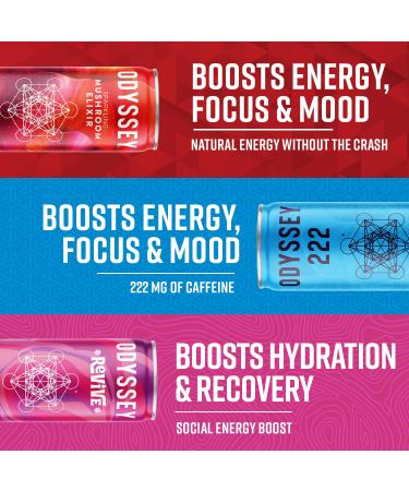 Odyssey Revive Sparkling Hydration Drink - Caffeine Free Vegan Non-GMO With L Theanine Lions Mane & Cordyceps - 12 Fl oz Variety Pack - Buy Online on GoSupps.com