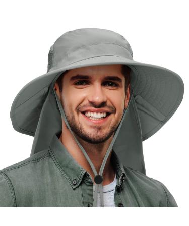 Outdoor solar hat men with chin band foldable wide clamp bucket hat summer cap with neck protection uppf 50+ uv protection for hiking safari beach hiking hat anglerhut garden hat sun protection hat gray with fabric #2