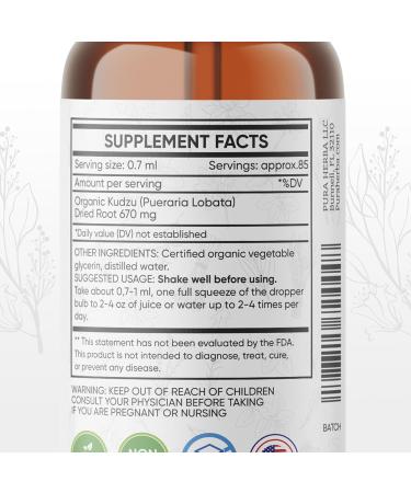 Pura Herba Organic Kudzu Root Extract Alcohol-Free Vegan Supplement for Alcohol Support 2 Fl Oz Non-GMO Made in USA - Buy Online on GoSupps.com