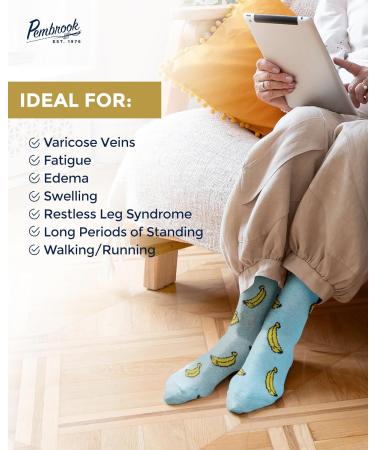 Pembrook Light Compression Socks for Women - 6 Pairs | 8-15 mmHg Cotton | Stylish Circulation Support in Medium Fruit Prints - Buy Online on GoSupps.com