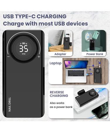 Delanie Rechargeable Electric Nail Drill Machine Kit - 35000RPM, USB-C, E-File Nail File with 6 Bits - Black - Buy Online on GoSupps.com