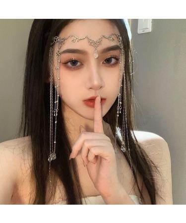 BSLVWG Ethnic style Headband Head Chain with Beaded Fairy Hair Forehead Chain Crystal Headband Face Curtain Hair Accessories for Womens and Girls (02) - Buy Online on GoSupps.com