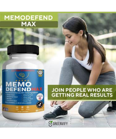 Memo Defend Max Memory Support Supplement 60 Capsules with Vitamins A C D E B Complex DHA Bacopa Grapefruit Seed (1) - Buy Online on GoSupps.com