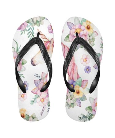 Mnsruu Lovely Unicorn Flower Flip Flops Home Hotel Spa Bedroom Travel M for Men Women Large Multicolor