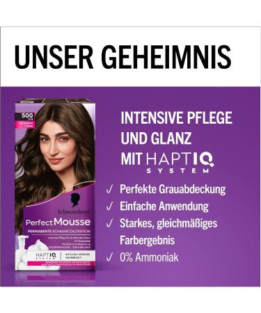 Schwarzkopf Perfect Mousse Permanent Foam Coloration 500/5-0 Medium Brown | Perfect Gray Coverage Intensive Care & Radiant Shine 277.5ml - Buy Online on GoSupps.com