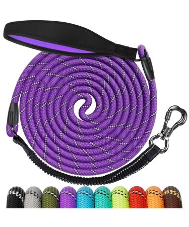 Aystkniet Schleppline 20m for large dogs up to 80 kgs reflective running leash with bungee leash lockable hook and padded handle robust leash for dogs walking day and night 20m 8mm purple