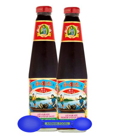 Lee Kum KEE LKK Premium Oyster Sauce 18 oz Custom Karman Foods Double Dual Spoon (2 Pack)