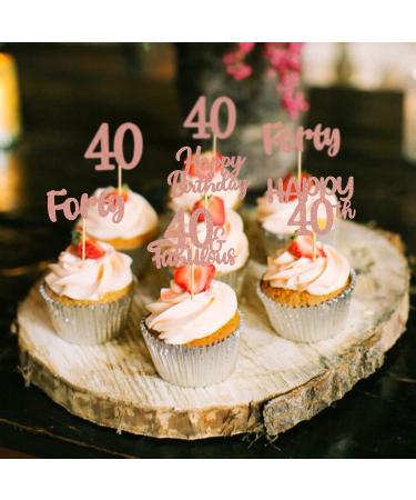 40 Pieces Rose Gold Glitter 40th Birthday Cupcake Toppers | Perfect for Teen Party Decorations - Buy Online on GoSupps.com