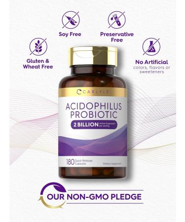 Carlyle Acidophilus Probiotic for Women & Men's Digestive Health | 2 Billion CFU | 180 Quick Release Capsules | Non-GMO & Gluten Free - Buy Online on GoSupps.com