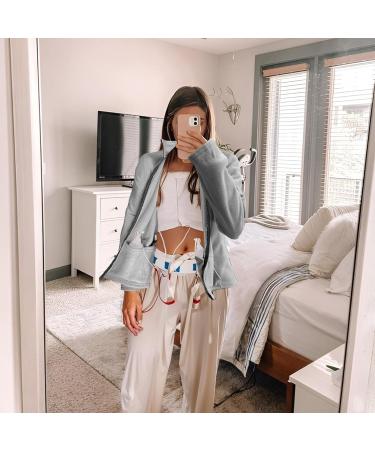 Mastectomy Shirts for Women with Drain Pockets | Gray Zipper Fleece Clothing for Post-Surgery Comfort - Buy Online on GoSupps.com