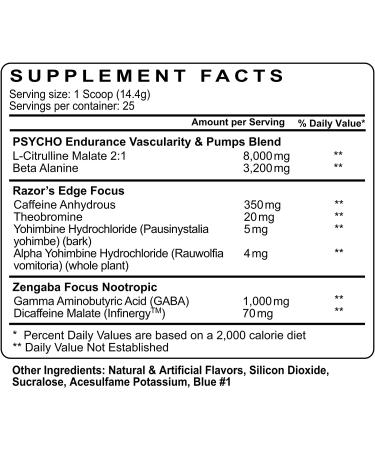 Psycho Pharma Edge of Insanity Pre Workout Powder - 360g (Blue Lemonade) | Zengaba Energy Boost for Intense Workouts - Buy Online on GoSupps.com