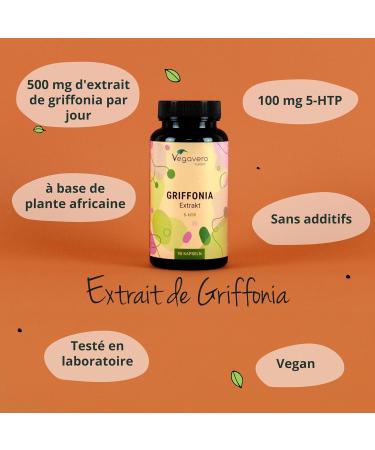 5-HTP GRIFFONIA | High Dosage: 500 mg Griffonia Extract | Anti Stress + Mood | 20% of 5HTP | Vegan & No Additives | 90 Capsules | Vegavero  - Buy Online on GoSupps.com