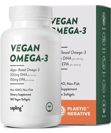Vegan Omega 3 Supplement - Plant Based DHA & EPA Fatty Acids - Carrageenan Free, Alternative to Fish Oil, Supports Heart, Brain, Joint Health - Sustainably Sourced Algae, Fish Oil Free - 180 Softgels 180 Count (Pack of 1)