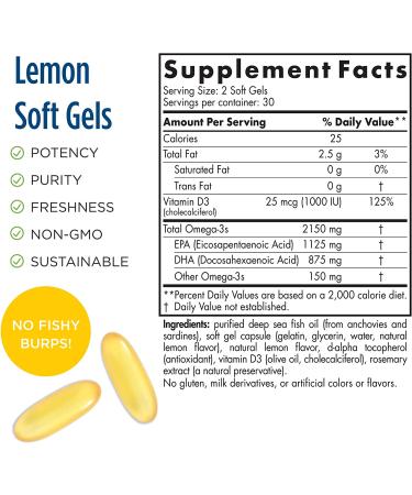 Nordic Naturals ProOmega 2000-D Lemon - 625mg Omega-3 Fish Oil Soft Gels, 60 Count - Buy Online on GoSupps.com