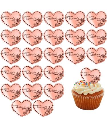BFJ Mothers Day Cupcake Toppers Acrylic 12pcs Rose Gold Heart Cake Toppers for Best Mom Birthday Party Decorations