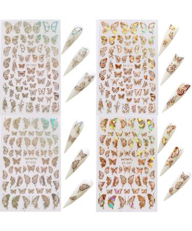 8 Sheets Laser 3D Butterfly Nail Art Stickers - Full Cover Self Adhesive Decals for Women Manicure Tips - Buy Online on GoSupps.com