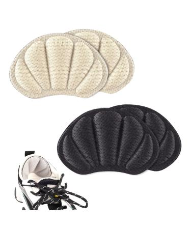 Mesh breathable 4 Pieces Soft Heel Grips for Women& Men  Anti Slip for Shoes Too Big  Loose Heels  Prevent Rubbing/Blisters/Slip Out Heel Cushions  Heel Inserts Pads  Self-Adhesive Heel Protector Pads Black+beige
