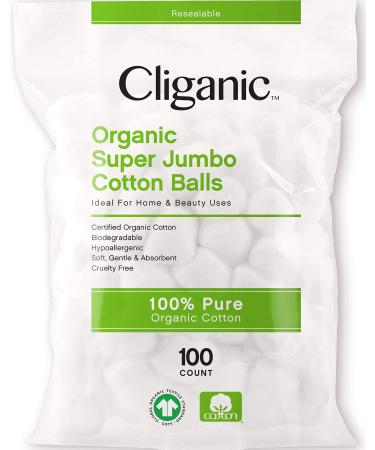 Cliganic Organic Super Jumbo Cotton Balls 100 Count