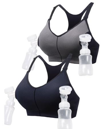 HOFISH Pumping Sports Bra for Women Padded Medium Support Racerback Bras Seamless High Impact Yoga Exercise Athletic Bras XXL 2pcs: Black/Grey+black Deep Blue