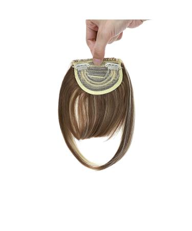 Fashion Clip In Bangs Hair Extensions Front Full Neat Bangs Fringe 2 Clips One Piece Thick Straight Hairpiece Accessories Hairpiece For Women Light Brown & Bleach Blonde
