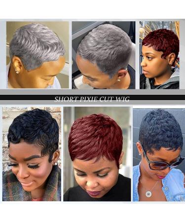 MOONSHOW Grey Short Pixie Wig - Natural Synthetic Layered Style for Black Women - Buy Online on GoSupps.com