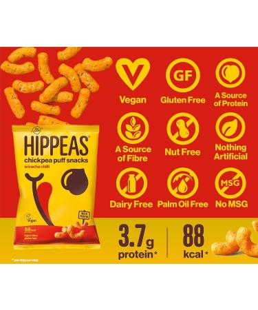  HIPPEAS HIPPEAS Chili Hot Chili Sriracha Chickpea Puff Vegan Chips | 10 78g Sharing Bags | Plant Based Protein & Fiber Source Gluten Free & Artificial Flavours Light Crunch 91 Calories Per Serving - Buy Online on GoSupps.com