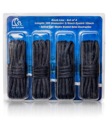 Double-Braided Nylon Dock Line from Regatta Marine Essentials (Black L: 15 ft. D: 3/8 inch Eyelet: 12 inch 4 Count)