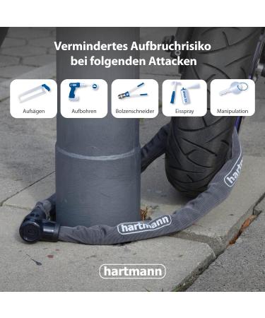 Hartmann 120 cm Chain Lock for Motorcycle & Bicycle | High Security Anchoring & Picking Protection | 9.5 mm Strength - Ideal for Travel - Buy Online on GoSupps.com