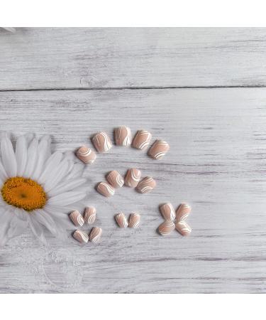 White Swirls Press On Nails - Short Square Shape - Nail Decoration for Women - Nail Glue Included - Buy Online on GoSupps.com