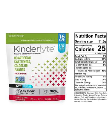 Kinderlyte Electrolyte Powder Fruit Punch 16 Count - Rapid Hydration Supplement Drink Mix 0.4 Ounce Packets - Buy Online on GoSupps.com