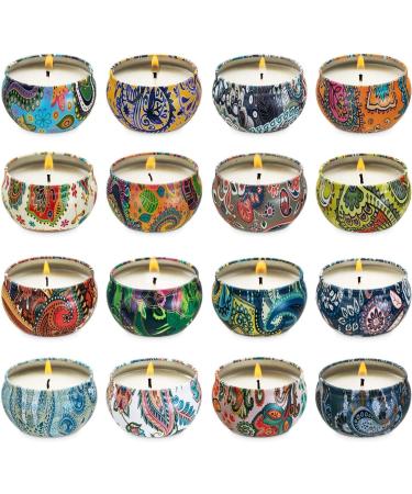 Set of 16 Small Scented Candles Soy Wax Aromatherapy Candles 2.5 OZ Portable Tin Candles with Lid Relaxation Gifts Basket for Mother Women Friends and Coworkers 05Brown