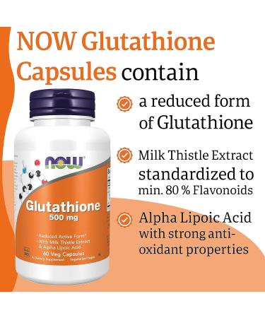 Now Foods Glutathione 500mg - 60 Vegan Capsules with ALA and Milk Thistle - Gluten Free | SOYA Free | Vegetarian Formula - Buy Online on GoSupps.com