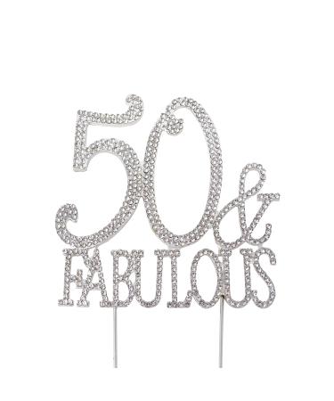 Honbay 50 & Fabulous Birthday Cake Topper Sparkly Bling Alloy Crystal Rhinestones Cake Topper Cake Decoration for 50th Birthday or Anniversary Party 50 & Fabulous Silver