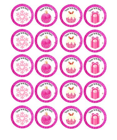 edible 20 x Christmas Personalised cupcake toppers uncut Pink (icing paper)