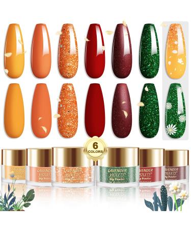 Lavender Violets Dip Powder Nail Kit Large Capacity Set - 6 Colors Yellow Pumpkin Orange Red Green Dipping Powder for Halloween Christmas Nail Art Manicure J222 Absolute Orange