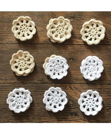 MINDPLUS 2 Inch Small Crocheted Lace Cotton Flowers Doilies Set of 18 in White and Beige - Buy Online on GoSupps.com
