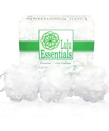 Premium Lulu Essentials Bath and Shower Loofah Poufs - 6 Pack, 60g Each - Cleansing Sponge for Exfoliating - Best Mesh Body Scrubbers in Snow White - Ideal Gift Box - Buy Online on GoSupps.com