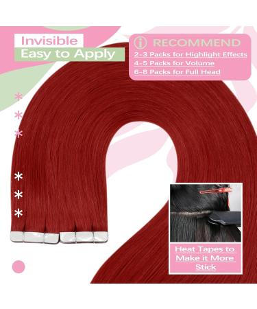 Youngsee Red Tape In Extensions - 50cm Real Hair 10 Pcs Smooth & Invisible Colored Hair Extensions - Buy Online on GoSupps.com