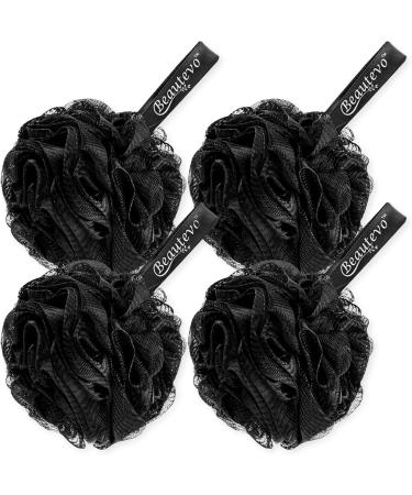 Beautevo Loofah Pack of 4 Large Bath Sponge for Gentle Cleansing & Exfoliating Dense Mesh Shower Puff for Rich Lather Shower Sponge with Hanging Ribbon (Black) - Buy Online on GoSupps.com