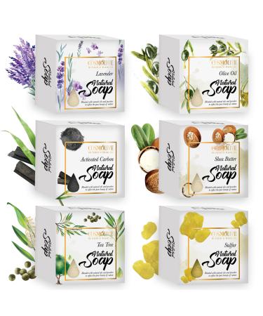 cosmolive Natural Vegan Based Handmade Soap Bars - Most Searched 6 Soap Bar Gift Set for Face and Body (4.2 Oz  6 Bars)
