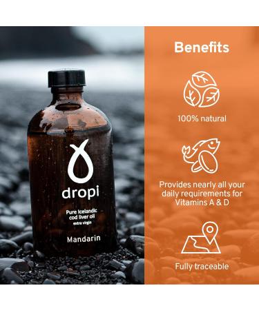 Dropi Pure Icelandic Extra Virgin Cod Liver Oil 170ml (Mandarin) - 170.00 ml - Buy Online on GoSupps.com